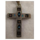 Taxco Sterling Turquoise & Copper Cross Necklace