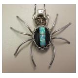 NA Sterling Silver, Onyx & Opal Spider Necklace