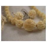 Lot Of 2 Hand Carved Necklaces & Earrings
