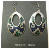 Sterling Silver, Mosaic Lapis & Malachite Earrings