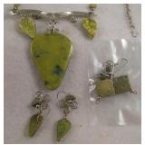 Green Stone Necklace & 2 Earring Sets