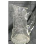 Cut Glass Grapes & Vine Pitcher - 11.5" Tall