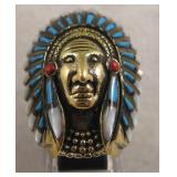Native American Turquoise, Coral, Pearl Inlay Ring