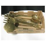 Large Brass Serving Utensils w/ Wall Rack