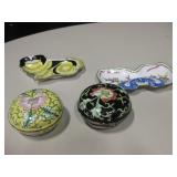 4 Enameled Brass Trays & Trinket Bowls