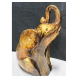 Gold Glazed Ceramic Statue Elephant Figurine 9"