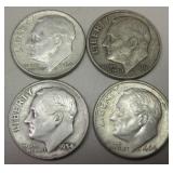 Lot Of 4 Silver Roosevelt Dimes - Assorted Dates