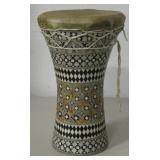 12" Tall Shell Inlay Tribal Drum w/ Leather Top
