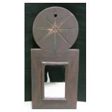 Tribal Style Wooden Square Mirror w/ Round Top