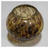 Amber & Black Tone Glass Frog Bowl & Brass Top