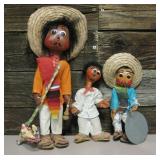 Lot Of 3 Mexican Peasant Dolls With Painted Cloth