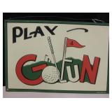Vintage Pressed Tin "Play GolFun" Sign 14" x 9.5"