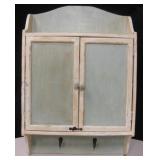 Vintage Wood Wall Cabinet w/ Doors & 2 Hooks