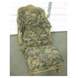 Floral Upholstered Vintage Wood Chair w/ Ottoman
