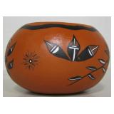 Painted Gourd Native American Bowl Signed EJ