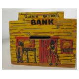 Vtg "Seventh National Bank" Wood Coin Bank