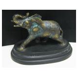 Brass Elephant Statue w/ Wood Base - 6.75" Tall