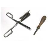 Vintage Curling Iron & Wood Handled Tool