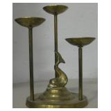 10.5" Tall Brass Fish Triple Candle Holder