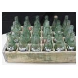 Vtg Wood Soda Bottle Crate w/ 24 Coke Bottles
