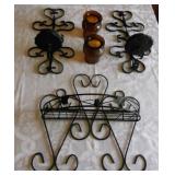 2 Mid-Century Pillar Candle Holders & Wall Shelf