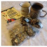 Lot Of Decorative Stones, Book & 2 Enamel Pitchers