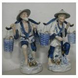 2 Ceramic Decorative Asian Figurines w/ Baskets