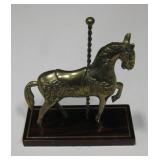 Vintage Brass Carousel Horse On Wood Base