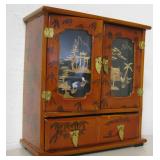 Asian Decorated Lacquered Wood Jewelry Box