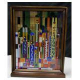 Colored Decal Glass Art Decor In Wood Frame