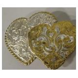 Silver Plated Brass Western Hearts Belt Buckle