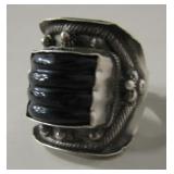 Silver-Toned Onyx Ring