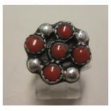 Sterling Silver & Coral Southwestern Ring