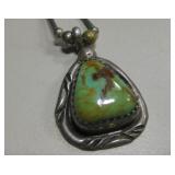 Sterling & Turquoise Pendant Necklace - Marked CT