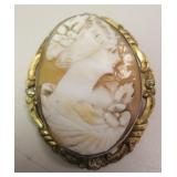 14K GF Antique Carved Shell Cameo Brooch