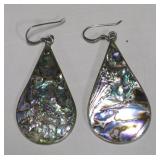 Mexican Sterling Tear Drop Form Abalone Earrings