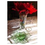 Vintage Green Dish & Hand Painted Vase