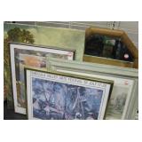 Lot Of 5 Prints & Mirror - 1 w/o Frame