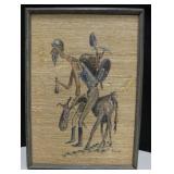 Framed Vintage Painting On Straw - 15.5" x 21.5"