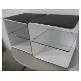 2 Modern End Tables - Naugahyde & Glass