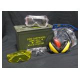 Metal Ammo Box w/ Ear Muffs & Eye Protection