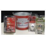 Budweiser Pail w/ MLB Items & NASCAR Car