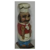 Carved & Painted Wood Chef Wine Bottle Box