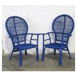 2 After Market Blue Rattan & Wicker Peacock Chairs