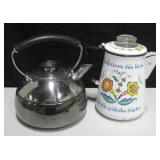 2 Tea Pots, 8.5" & 9", One Enamel