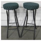 Pair Of IKEA Metal Base Padded Seat Folding Stools