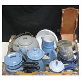 Box Lot of Granite Ware & Salt Box