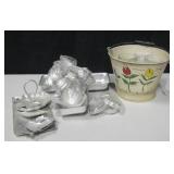 Lot of Aluminum Molds & Pail w/ Glasses