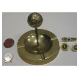 5" Brass Golf Ball Ash Tray & Miscellaneous Pins