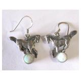 925 Marked Silver & Opal Horse Earrings